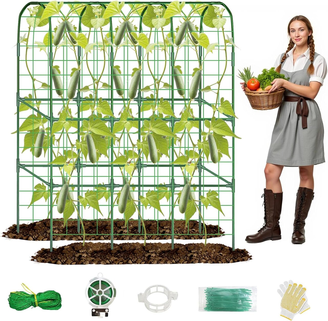 65" Tall Cucumber Trellis – 50" L x 65" H U-Shaped Metal Garden Support for Raised Beds, Ideal for Climbing Vegetables, Squash, Zucchini, Peas, Grapes, and Flower Vines, Outdoor Use